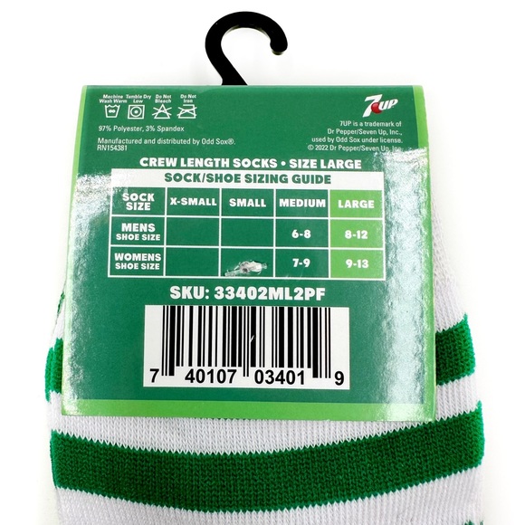7Up Soda Logo Crew Socks 2 Pairs 7-Up 7 Up Green White Mens Womens Novelty Gift - Picture 7 of 7